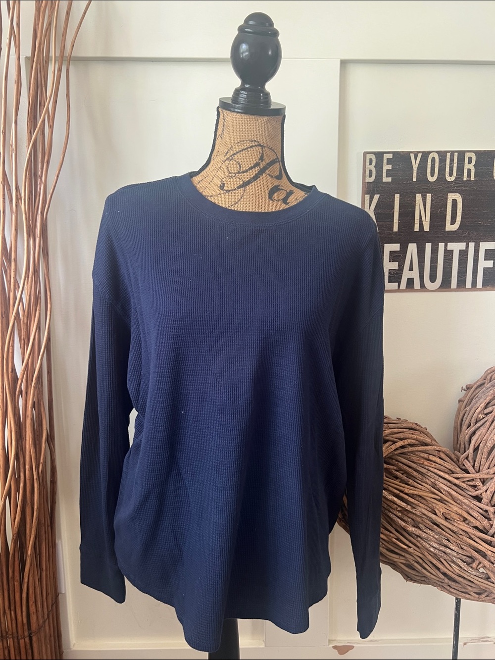 Time and Tru Navy Thermal Long-Sleeve Top